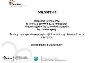 Informacja dla interesantów Urzędu Miejskiego w Makowie Podhalańskim